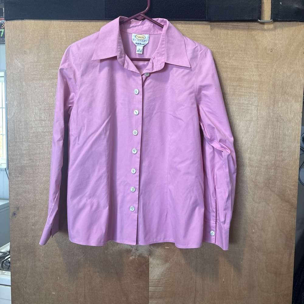 Talbots Vintage Collated Pink Button Closure Long Sleeve Blouse Size 12Petite